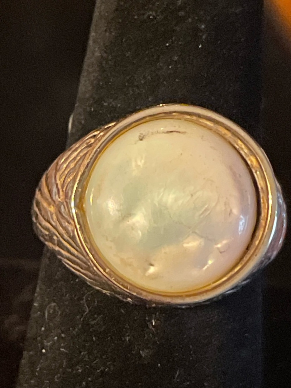 Unique Vintage Sterling Silver 925 White Stone Cabochon Statement Ring. Size 8